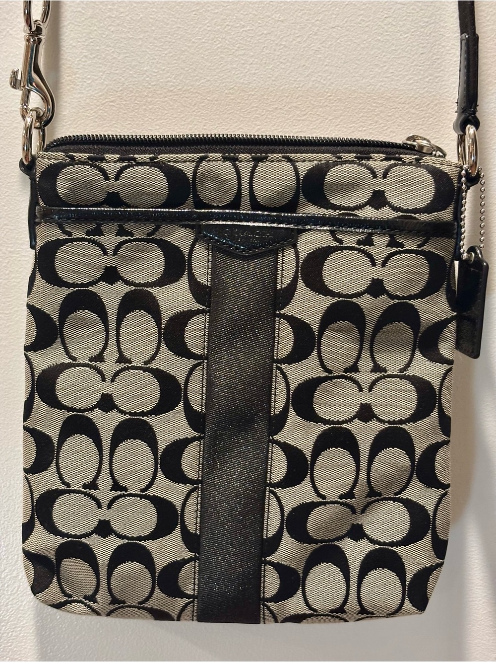 Coach Black and Cream Signature Mini Crossbody